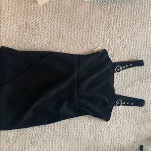 Faux suede buckle mini dress